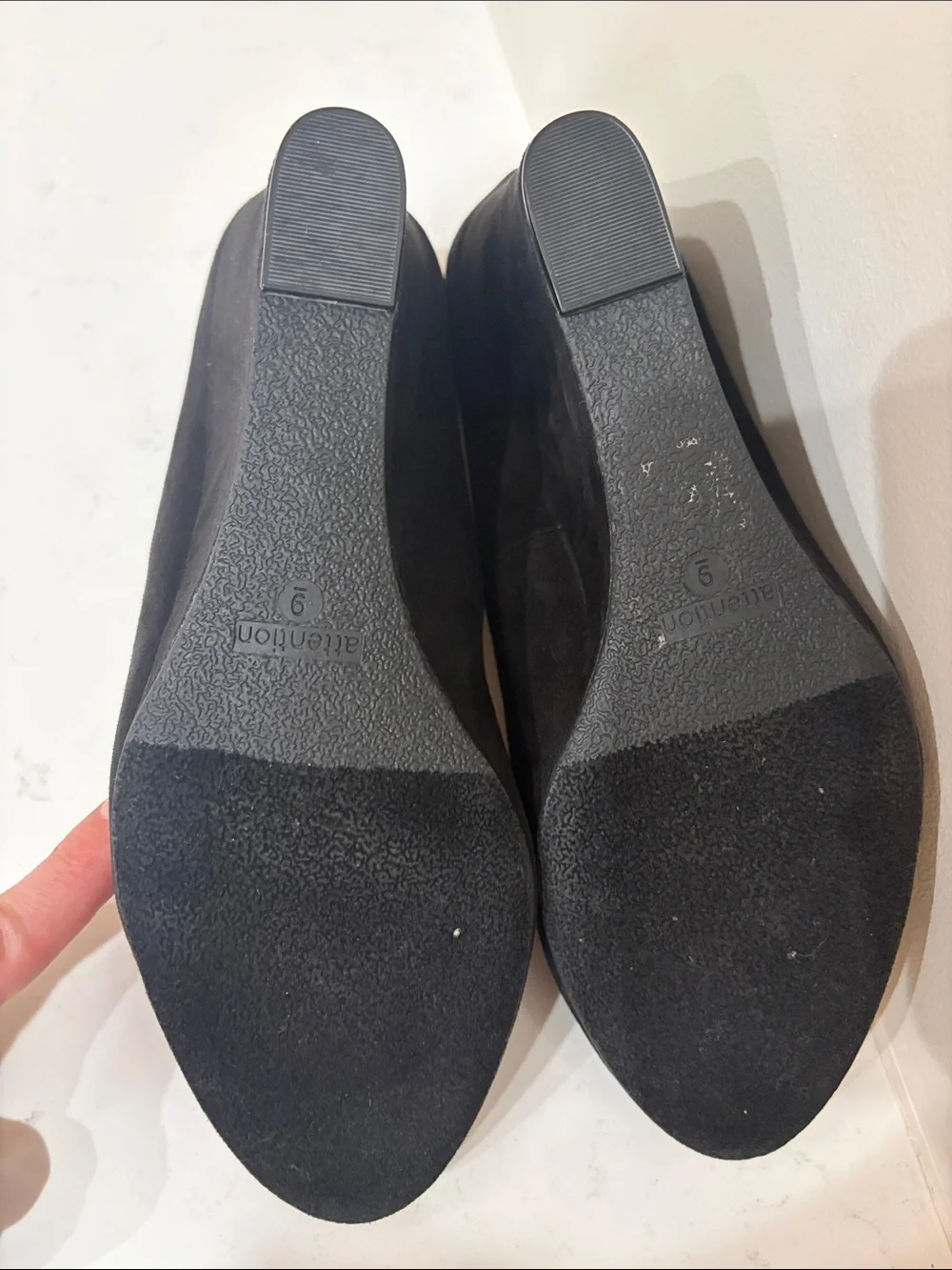 attention Black Suede Wedge Pumps